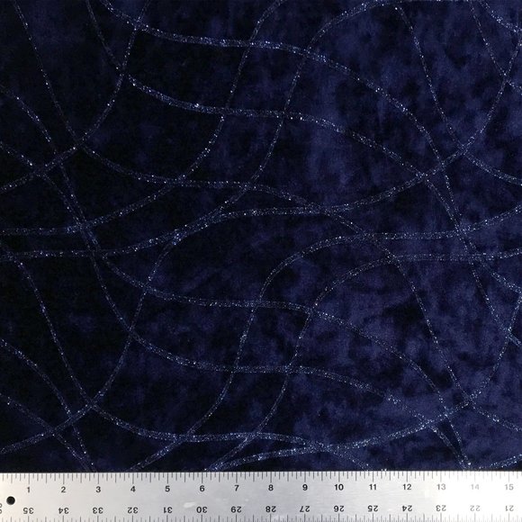 Glitter Strings on Velvet Stretch Fabric Navy 54"/56" Wide L 667 F - Picture 2 of 4